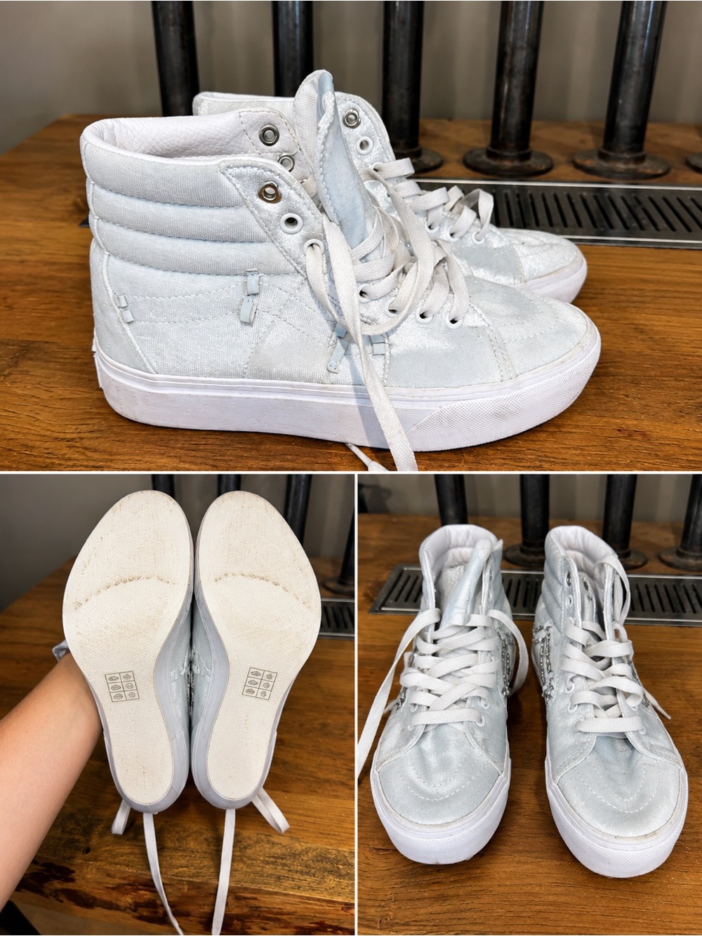 Vans - Glitter High-Top Lace-Up Sneakers - White/Silver
